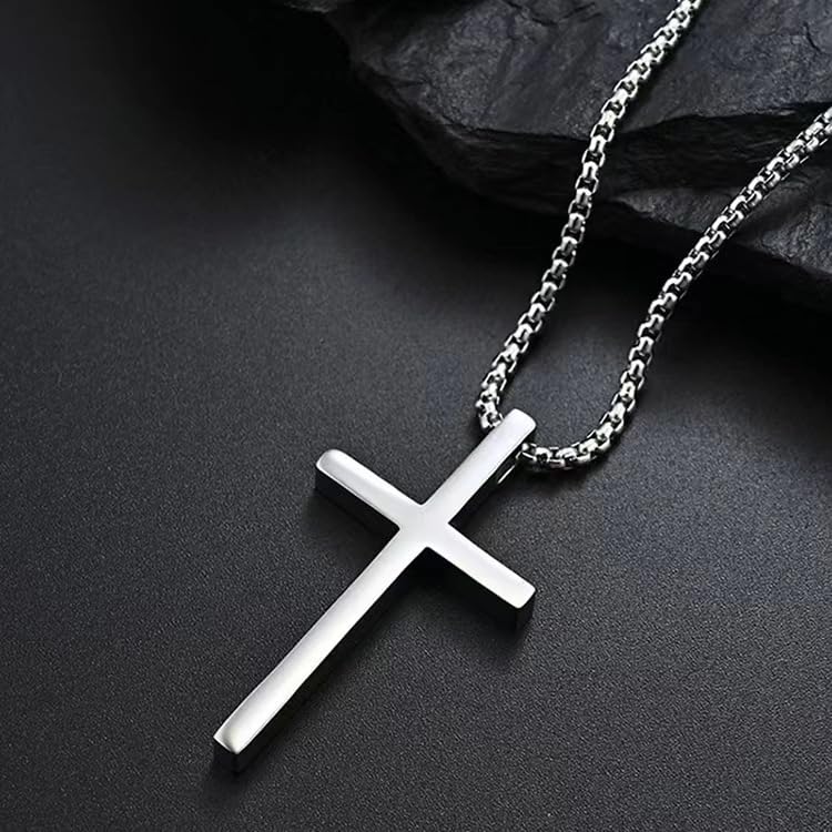 Collana croce in acciaio inox con ciondolo religioso unisex