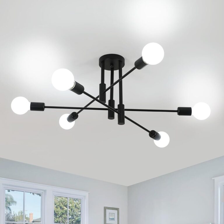 Comely Lampadario Sputnik Nero, 6 Luci Plafoniera Soffitto E27, Lampada da Soffitto in Ferro Vintage per Camera da Letto S...