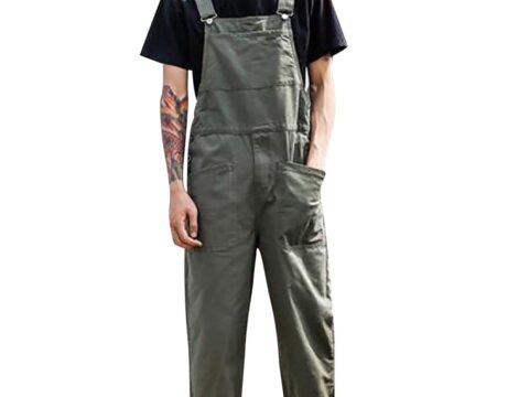 QWUVEDS Salopette Uomo Relaxed Fit in Cotone con Tasche Multiple