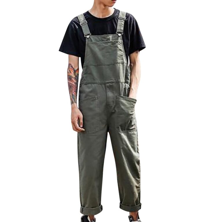 QWUVEDS Salopette Uomo Relaxed Fit in Cotone con Tasche Multiple