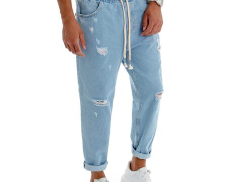 Giosal Jeans Uomo Tinta Unita con Rotture ed Elastico in Vita
