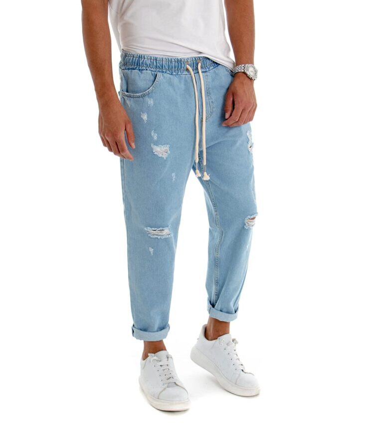 Giosal Jeans Uomo Tinta Unita con Rotture ed Elastico in Vita
