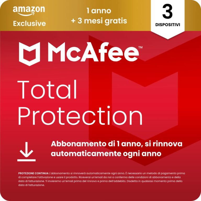 McAfee Total Protection 2026 – 3 Dispositivi, 15 Mesi (Esclusiva Amazon)