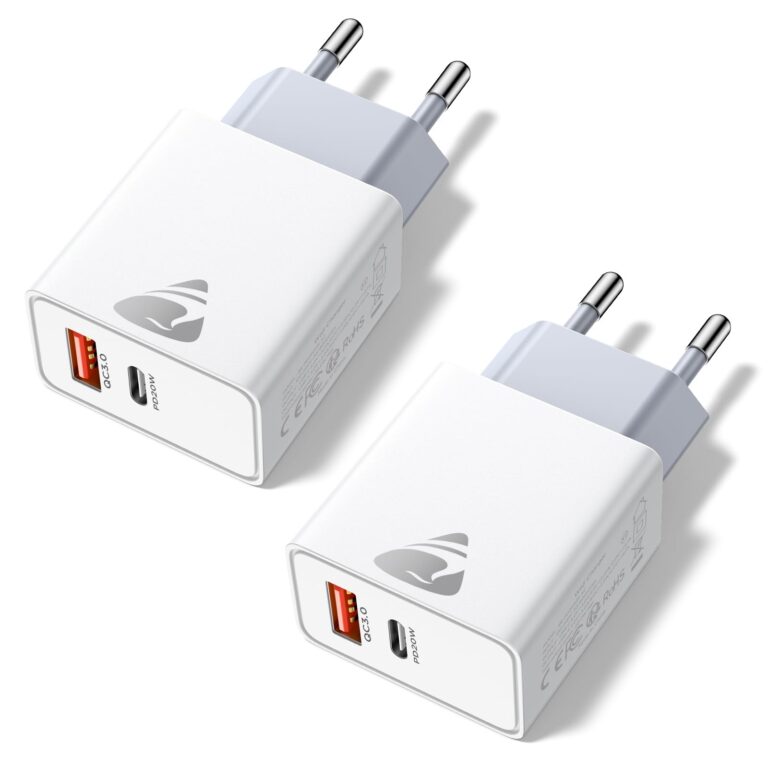 Caricatore USB C, 2 Pezzi Caricabatterie Rapido 20W, 2Porto Presa USB Caricatore Multiplo PD & QC3.0 Carica Cellulare, Spi...