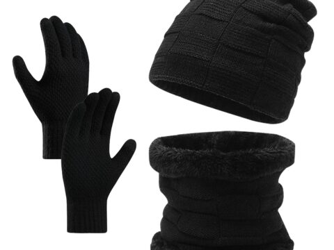 BSITSSS Set 3 Pezzi Invernale Unisex: Berretto, Scaldacollo e Guanti Elastici