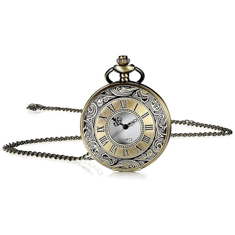 WEGLOK Orologio da taschino al quarzo vintage con catena, numeri romani