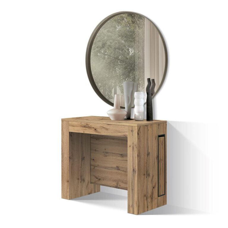 PAZZO DESIGN, Tavolo Consolle Allungabile Con Porta Prolunghe Elvire, Rovere Rustico, Fino A 12 P...