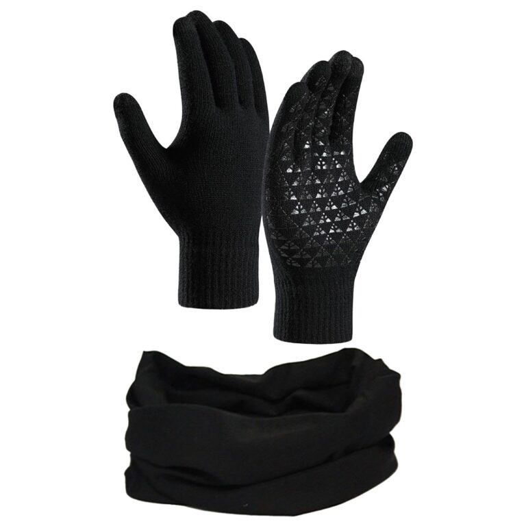 HDGSAFD Set Guanti Touch Screen e Sciarpa Nera Invernale 2 pezzi