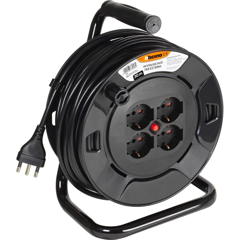 BTicino Avvolgicavo S2630 Prolunga 30 Metri 4 Prese Schuko con Interruttore