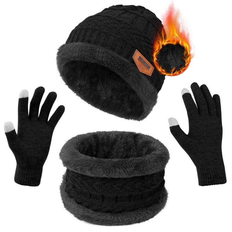flintronic Set 3 in 1 Guanti, Sciarpa e Cappello Invernale in Maglia