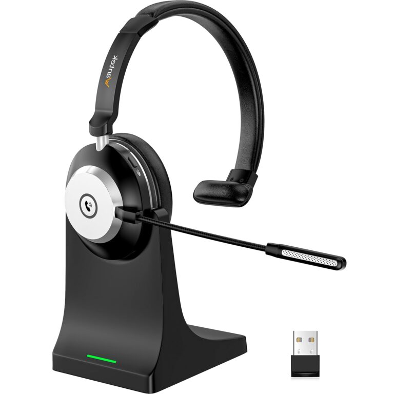 Wantek Cuffie Bluetooth V5.2 con microfono, cancellazione rumore, dongle USB, base ricarica, puls...