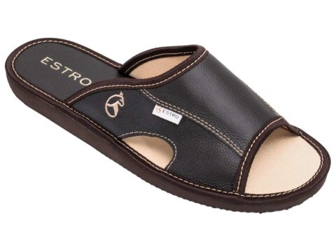ESTRO Pantofole Uomo in Vera Pelle con Suola Memory Foam
