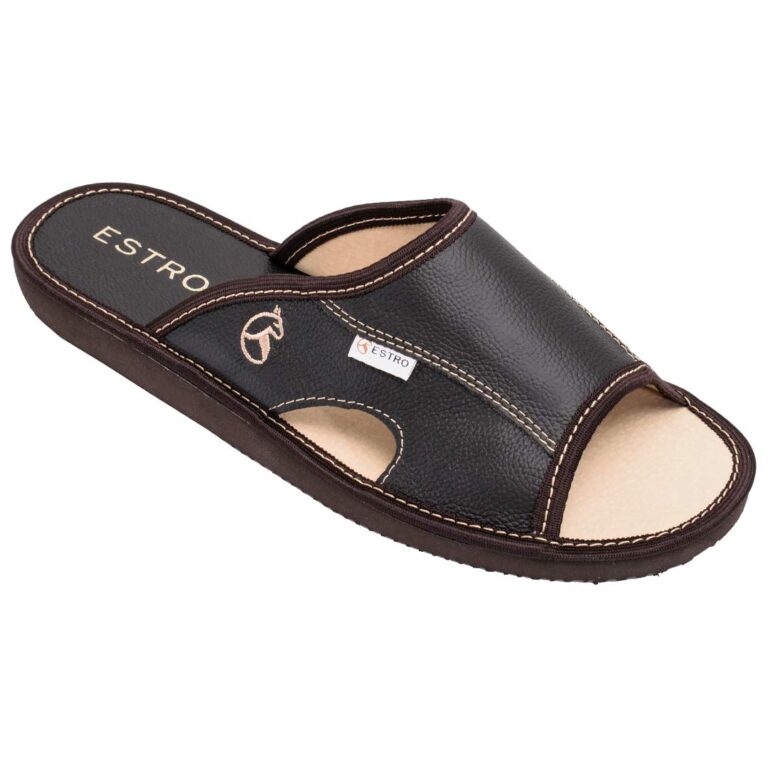 ESTRO Pantofole Uomo in Vera Pelle con Suola Memory Foam
