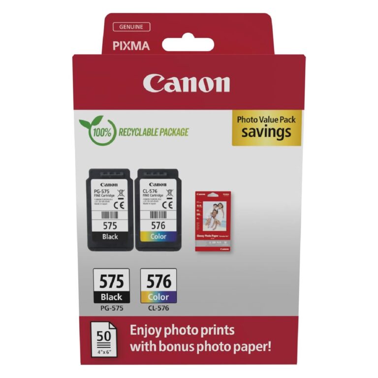 Canon Multipack PG-575 CL-576 Cartucce + Carta Fotografica 4x6
