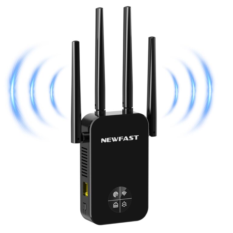 NEWFAST Ripetitore WiFi Potente per Casa, 1200Mbps WiFi Extender Dual Band 2.4GHz/5GHz con 4 Antenne ad Alto Guadagno, Por...