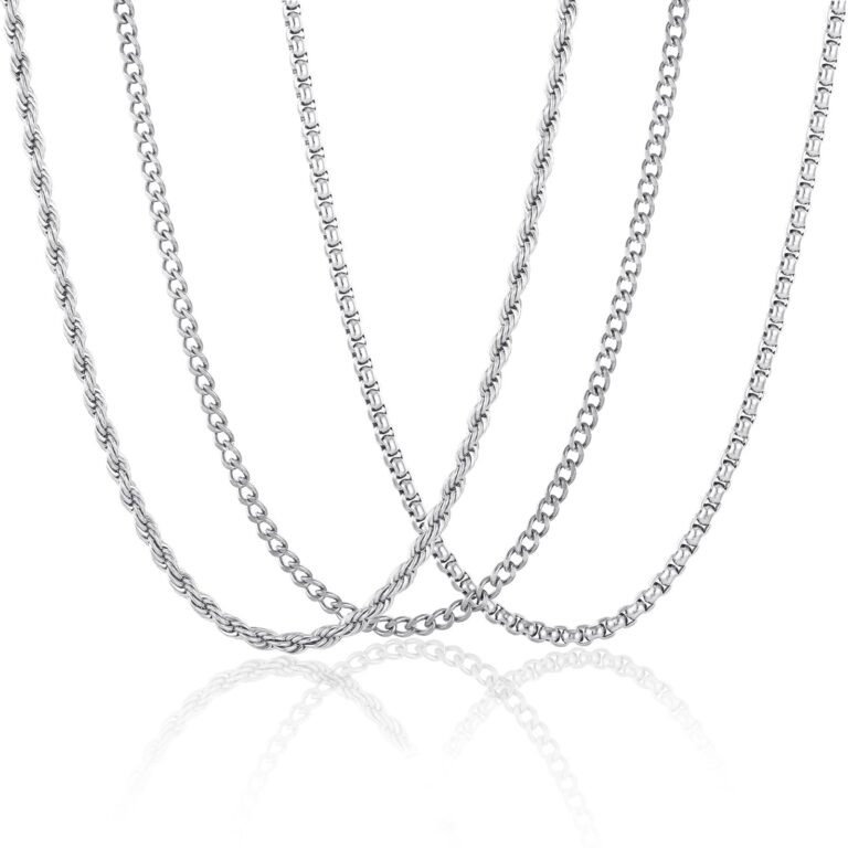 Esmoly Set 3 Collane Uomo in Acciaio Inossidabile Cuban Chain Oro Argento Nero