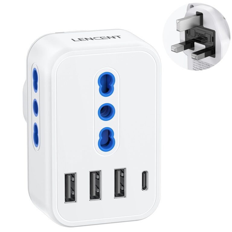 Lencent Adattatore Presa UK da Viaggio 7 in 1 con USB e 3 prese italiane
