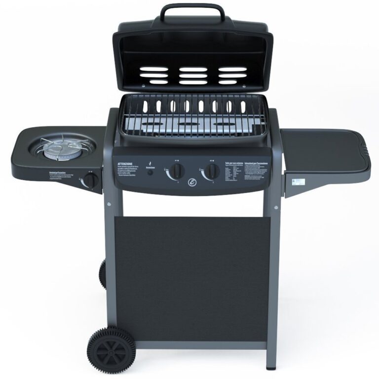 EGLEMTEK Barbecue A Gas Con Termometro Grill BBQ Portatile Con Fornello Laterale Ruote Acciaio Compatto Per Giardino Campe...