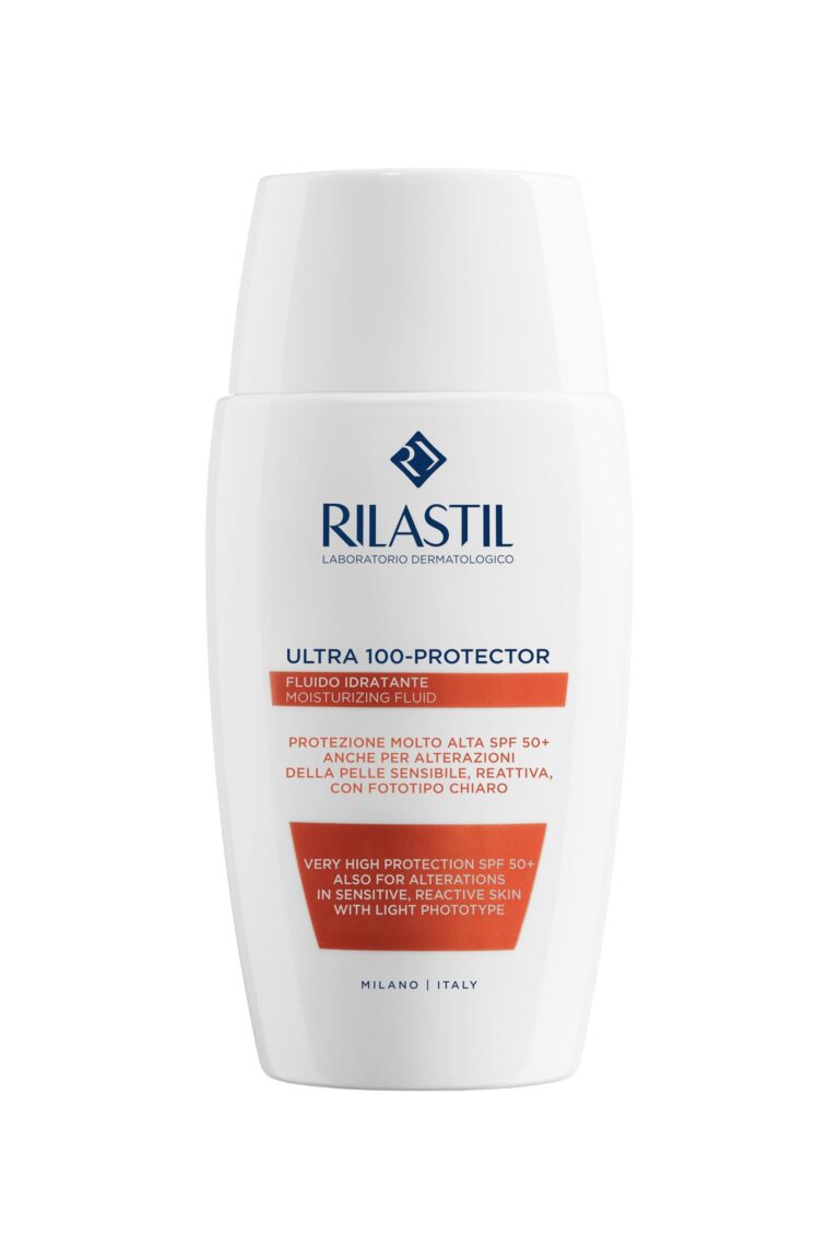 Rilastil Fluido 100, Emulsione Fluida Idratante e Protettiva, Texture Ultraleggera, Resistente all'Acqua, per Pelle Sensib...