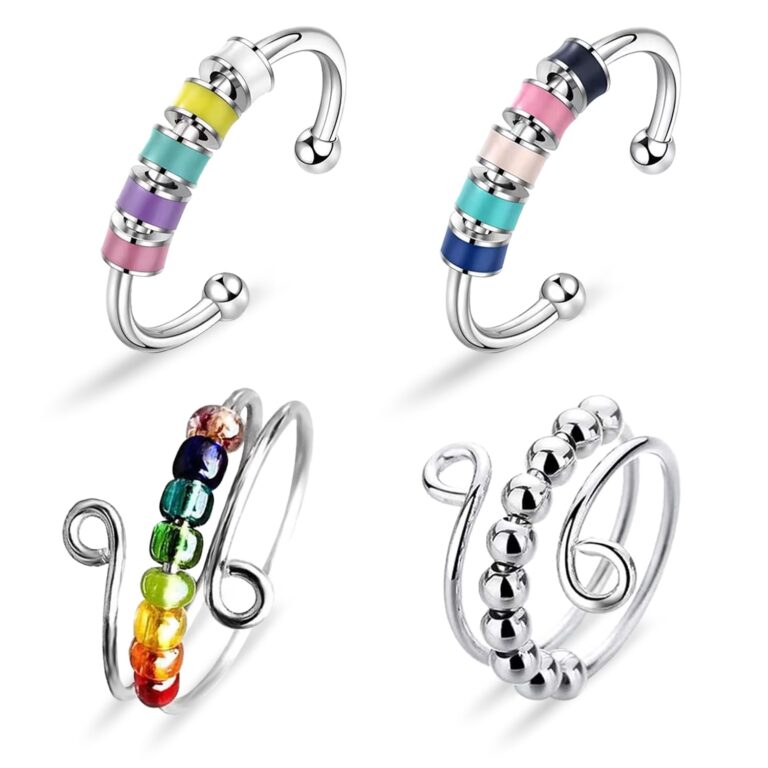 Yeefunjoy Anelli antistress regolabili con perline, 4 pezzi