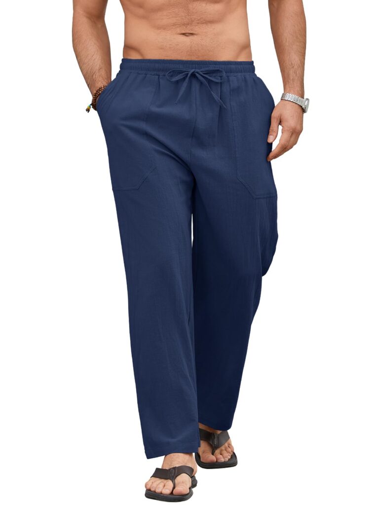 Vorvowry Pantaloni Lino Uomo Estivi Leggeri con Vita Elastica
