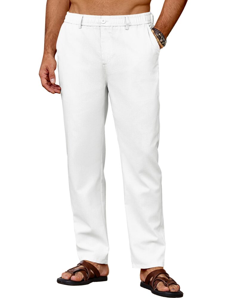 COOFANDY Pantaloni Lino Uomo Leggeri con Elastico per Spiaggia e Vacanza
