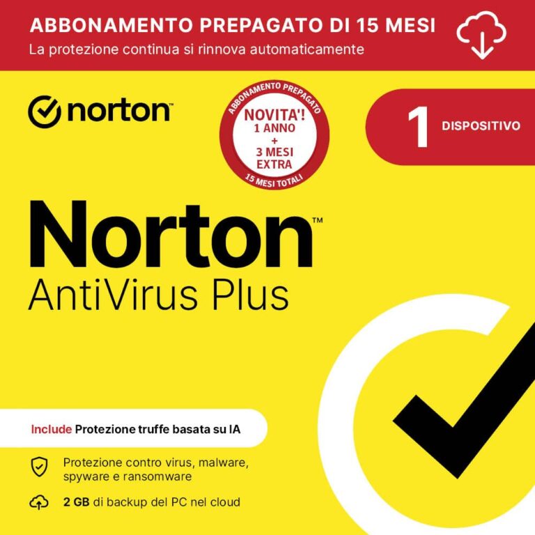 Norton Antivirus Plus 2026 – 1 dispositivo, 15 mesi