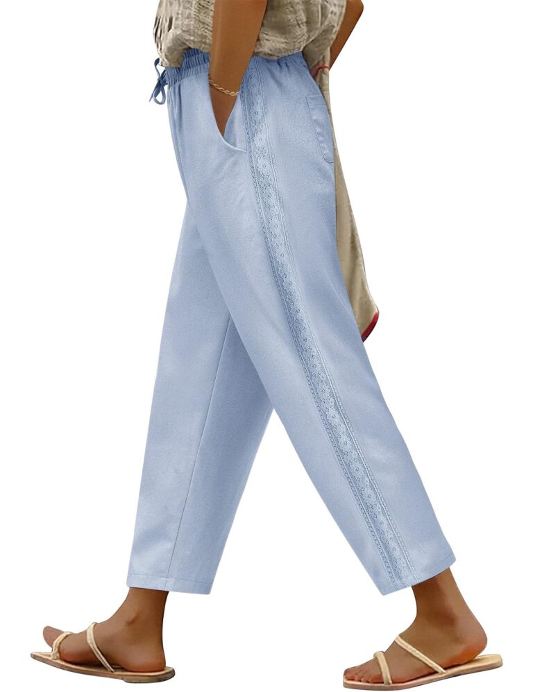 PASUDA Pantaloni Donna Estivi 7/8 in Cotone a Vita Alta