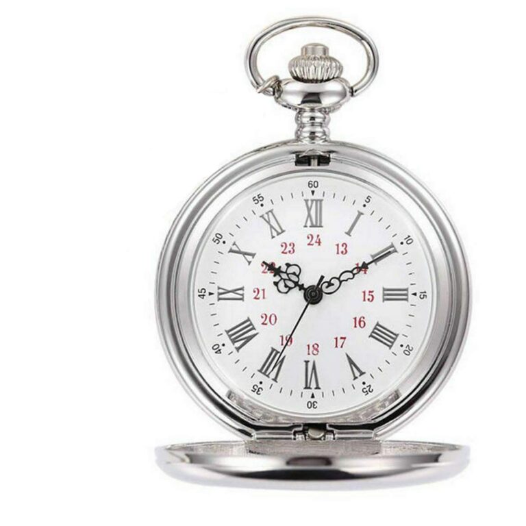 Orologio da taschino classico in acciaio al quarzo con catena
