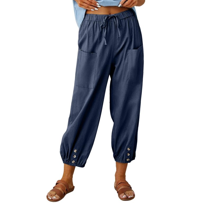 CrystErzoix Pantaloni Donna Estivi 7/8 in Cotone Larghi Harem