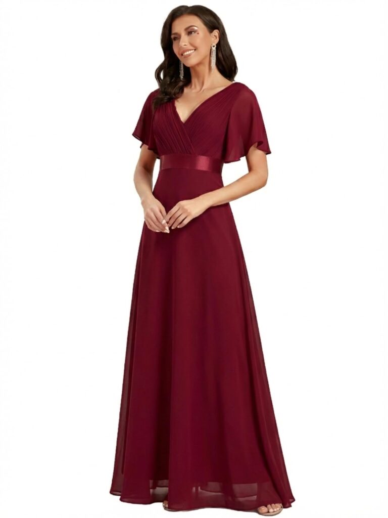 Ever-Pretty Vestito Cerimonia Scollo a V con Spacco Stile Impero