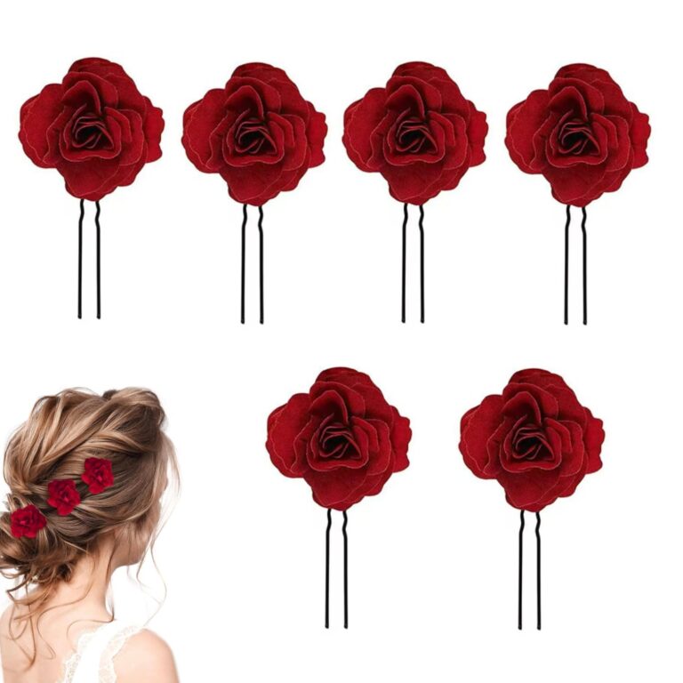 Forcine a U con Fiori di Rosa Rosse, 6 Pezzi per Sposa