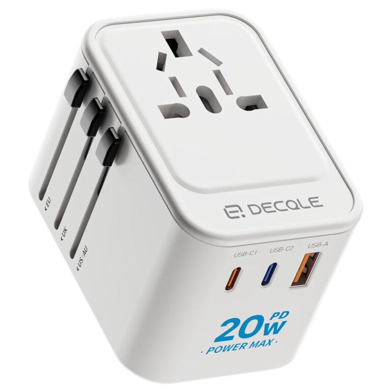 Decqle Adattatore Universale da Viaggio con 2 USB-C PD 20W e USB-A