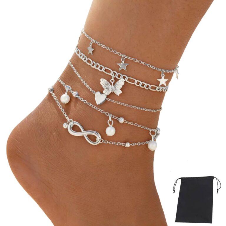 Set 5 cavigliere donna argento boho catena serpente e corda