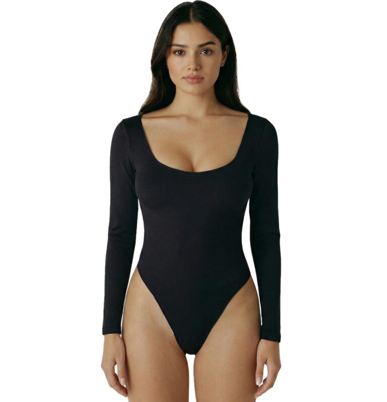 UDILEO Body donna cotone maniche lunghe scollo profondo