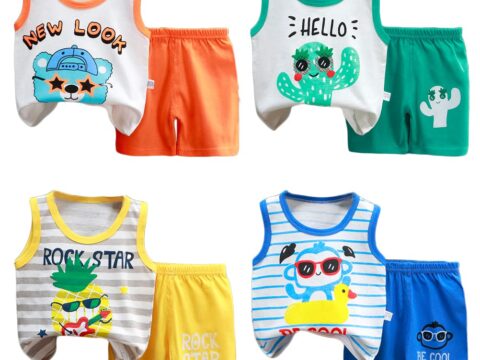 XM-Amigo Set 8 Pezzi Canotta e Pantaloncini 100% Cotone per Neonato Maschio