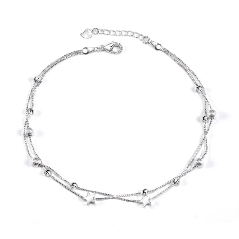 VGWON Cavigliera Argento 925 con Perline e Stella a Doppio Strato