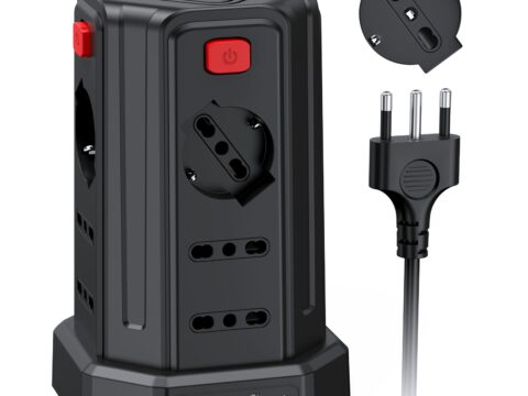 Ciabatta Multipresa 12 Prese con 3 USB-A + 1 USB-C e Protezione Sovratensione