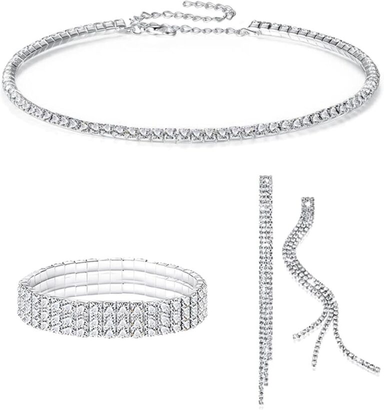 FDEETY Parure Sposa con Strass: Collana, Orecchini e Bracciale