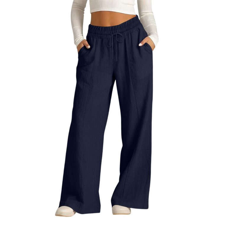 Pantaloni Larghi Donna Estivi in Lino Leggeri con Elastico in Vita