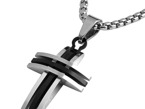 DonDon Collana Uomo con Ciondolo Croce Bicolore in Acciaio Inox