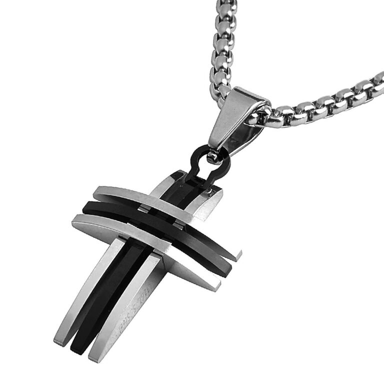 DonDon Collana Uomo con Ciondolo Croce Bicolore in Acciaio Inox