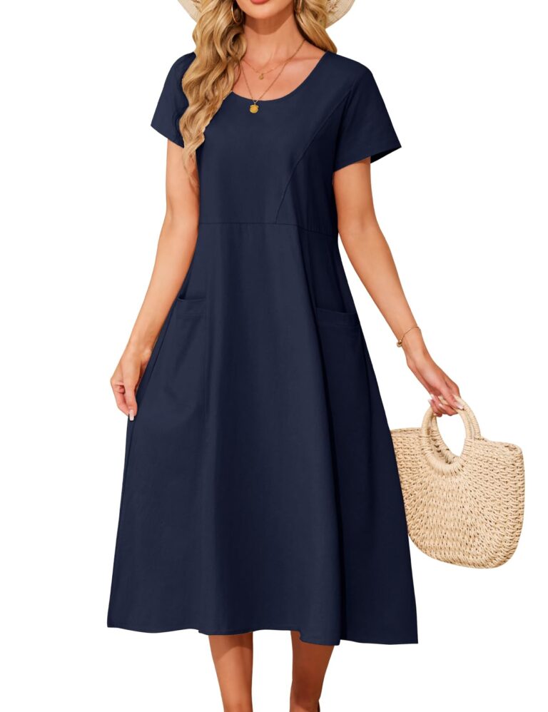PASUDA Vestito Lungo Estivo in Cotone Manica Corta