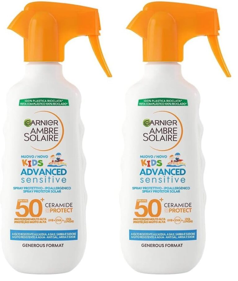 Garnier Ambre Solaire Advanced Sensitive Kids Ceramide Protect Spray Gachette Protettivo SPF50+, 270 ml (Confezione da 2)