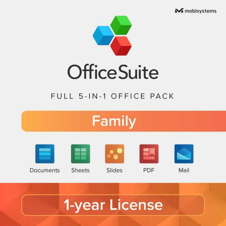 OfficeSuite Family – Suite ufficio compatibile con Microsoft Office, 1 anno