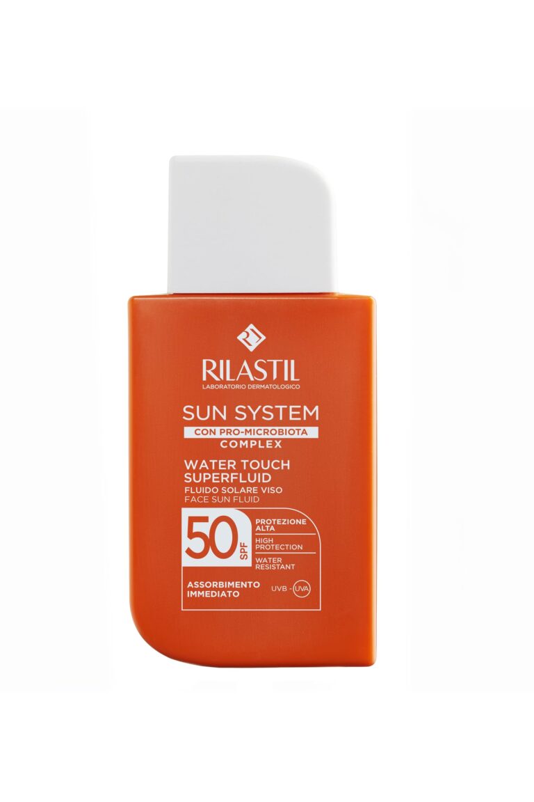 Rilastil Sun System Water Touch Superfluid SPF50, Fluido Solare Viso Idratante e Antiossidante Water Resistant ad Assorbim...