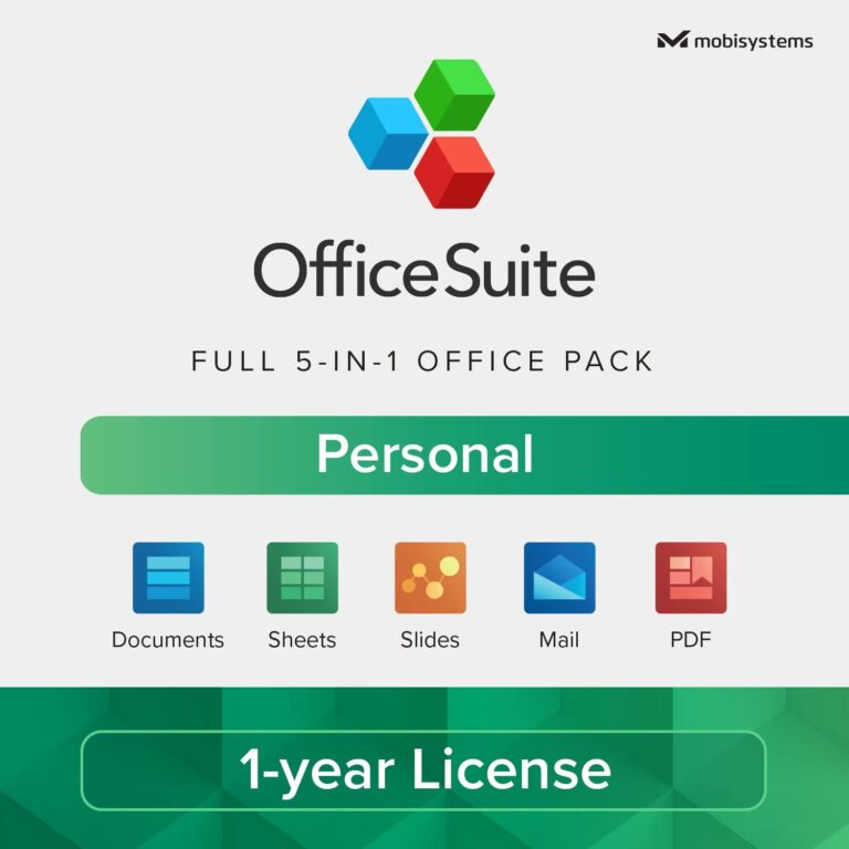 OfficeSuite Personal – Licenza 1 anno, 1 Windows e 2 dispositivi mobile