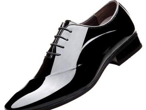 Scarpe Uomo Nere Stringate in Vernice Casual e da Lavoro