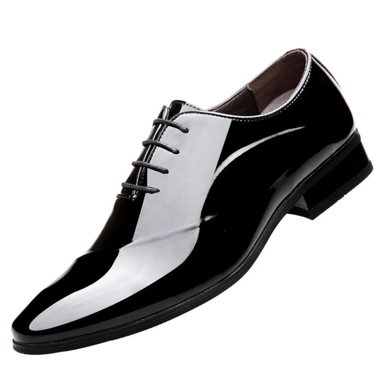 Scarpe Uomo Nere Stringate in Vernice Casual e da Lavoro