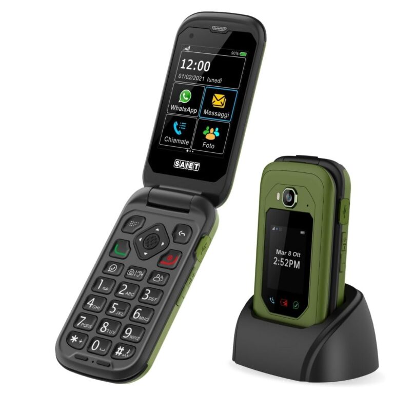 SAIET LINK 4 PRO Telefono Flip Verde-Nero, IP68 Impermeabile con Doppio Display, Audio Potenziato...